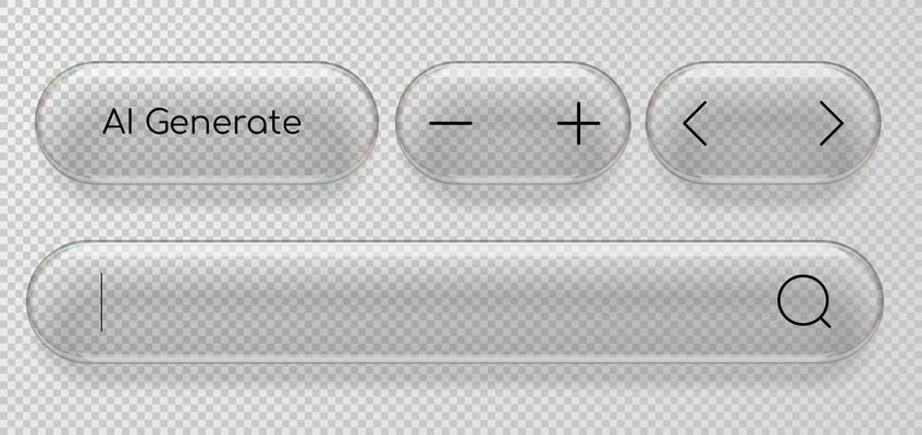 User interface buttons in glass realistic style.