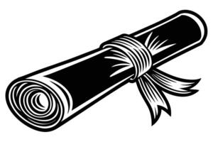 Elegant Black and White Illustration of a Rolled Diploma Tied with a Ribbon, Symbolizing Academic Achievement and Graduation Success vector