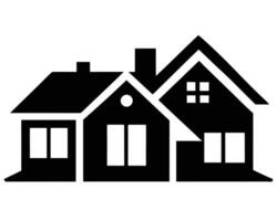 Serene Suburban House Icon Elegant Black Silhouette of Two-Story Home Against White Background - Professional digital artwork with vibrant colors and detailed composition vector