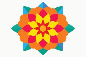 Vibrant Mandala Flower Design A Joyful, Colorful Floral Illustration Against a White Background - Professional digital artwork with vibrant colors and detailed composition vector