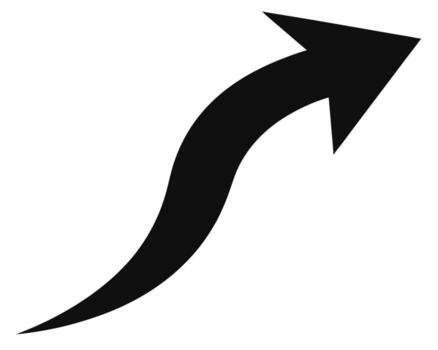 Dynamic Black Curved Arrow Pointing Upward, Symbolizing Growth, Progress, and Success on White Background - Professional digital artwork with vibrant colors and detailed composition vector