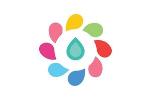 Vibrant Colorful Droplets Rotating Around Central Teal Drop, Creating a Joyful and Refreshing Circular Design vector