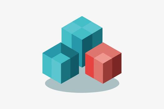 Tres isométrica cubitos apilado, creando un moderno, minimalista, y resumen composición en un blanco antecedentes vector