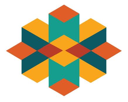 Vibrant Geometric Abstract Design Interlocking Cubes in a Symmetrical, Colorful Pattern on White Background - Professional digital artwork with vibrant colors and detailed composition vector