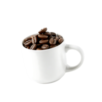 Coffee beans in a white mug, isolated on a transparent background. png