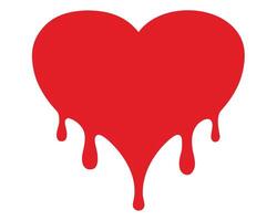 Melted Red Heart Shape, Dripping Paint, Sad Romance, Minimalist Illustration, White Background, Broken Heart Concept, Valentines Day, Love, Loss, Sorrow, Abstract Art Design vector