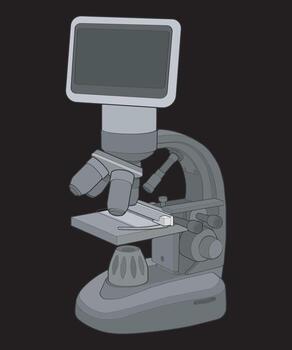 a cartoon microscope with a computer on top vector