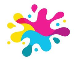 Vibrant Colorful Paint Splatter Design Abstract Joyful Explosion of Pink, Yellow, and Blue Hues on White Background vector