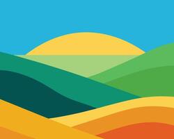 Serene Sunset Over Rolling Hills A Vibrant Abstract Landscape of Tranquil Beauty - Professional digital artwork with vibrant colors and detailed composition vector