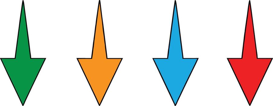 Four colorful down arrows in a row on a white background. vector