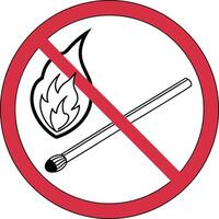 No open flames or matches allowed sign with fire and matchstick symbol. vector