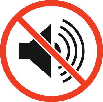 Muted speaker icon with a red prohibition circle and diagonal line. vector