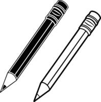 Two pencils one black and one outline angled on a white background. vector