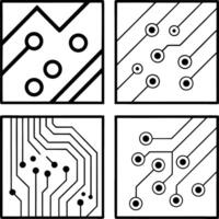 Four abstract minimalist black and white circuit board pattern designs. vector