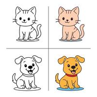 Cute cartoon cat and dog coloring book illustration design templates simple and modern vector