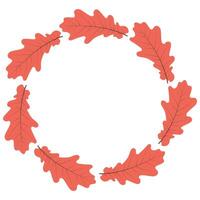 Red oak leaf circle frame. vector