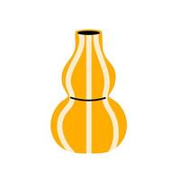 Striped yellow ceramic vase with curved shape and vertical lines on white background vector