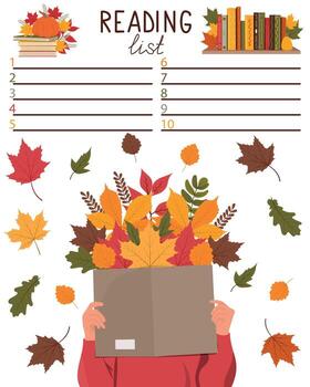 Reading list template with book lover hiding behind a book vector