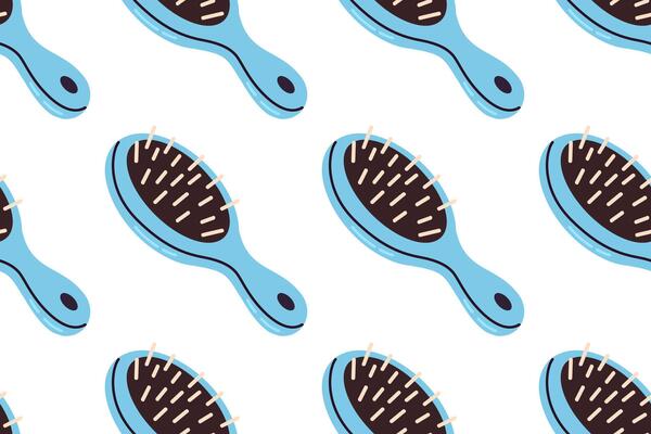 Repeating pattern with soft-bristle blue oval hair brushes for daily grooming