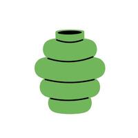 Stacked green ceramic vase with layered segments and round shape on white background vector