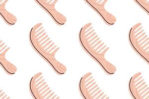 Repeating seamless pattern with wooden wide-tooth combs for grooming and detangling thick hair vector