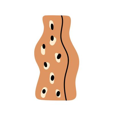 Abstract ceramic vase with wavy shape and organic cutout holes on white background