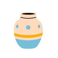 Two-tone beige and blue ceramic vase with dots and wide base on white background vector