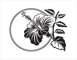 Black and white hibiscus flower in a circle vector