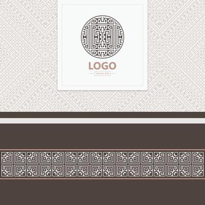 Geometric Pattern Product Label Design with Ornamental Circle Logo
