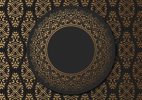 Ornate Decorative Round Frame with Golden Pattern on Dark Background vector