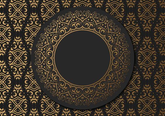 Ornate Decorative Round Frame with Golden Pattern on Dark Background