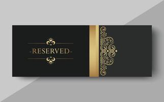 Ornate Flourish Pattern Reserved Table Sign Design in Gold and Black. vector