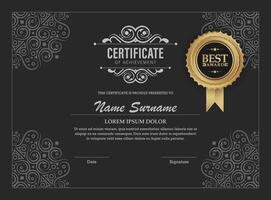 Elegant Ornate Black and Gold Best Award Certificate of Achievement Template vector