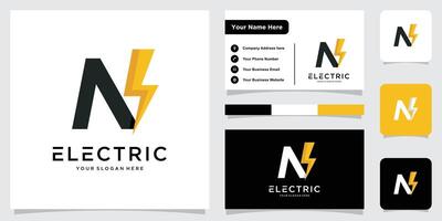Abstract N letter electric energy logo template element with business card design vector
