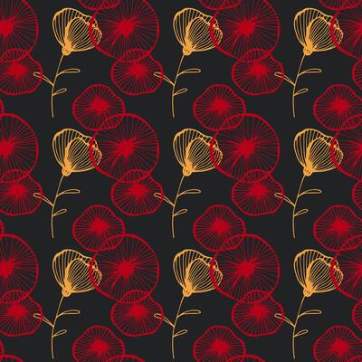 Seamless pattern with red and yellow poppies. Floral background. Vintage wallpaper. Beautiful background for design, illustration.