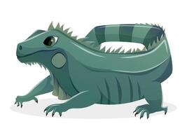 Cartoon Green Iguana or Lizard Illustration. Isolated cute reptile design for educational projects, pet care materials, wildlife themes, and exotic animal content. vector