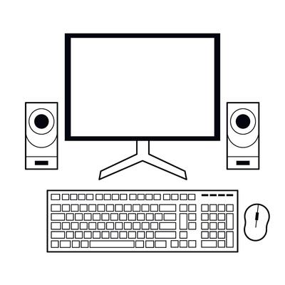 Computer monitor, keyboard, mouse and speakers