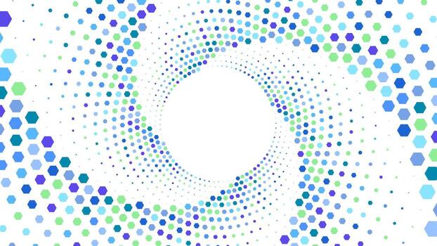 azul y verde hexágonos formando un arremolinándose espiral modelo en un blanco fondo.abstracto antecedentes. vector