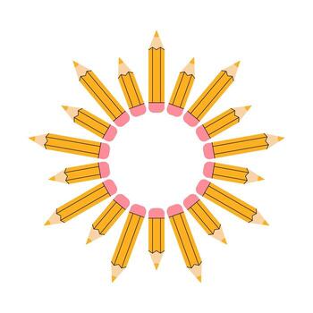 simétrico ilustración presentando múltiple lapices arreglado en un circular modelo parecido a un Dom o un decorativo marco. vector