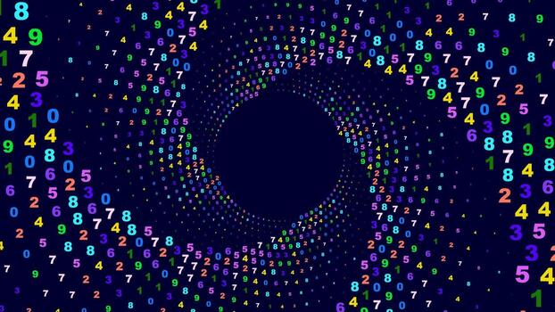 números arremolinándose en un espiral modelo en un oscuro azul antecedentes. resumen antecedentes. vector