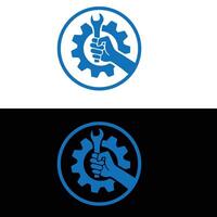 A blue and black logo for a wrench and gear vector