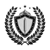 A shield with a sword in the middle and laurel wreath vector