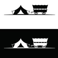 Two silhouettes of a wagon and tent vector