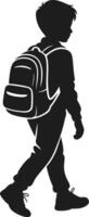 Silhouette of Schoolboy Walking with Backpack Illustration vector