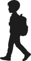 Silhouette of Schoolboy Walking with Backpack Art vector