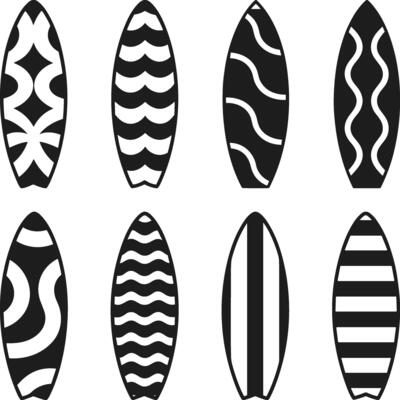Set of Surfboard Silhouettes with Abstract Patterns - Illustration for Summer and Beach Designs