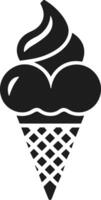 Ice Cream Cone Silhouette with Swirl and Scoops vector