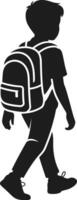 Walking Schoolboy Silhouette with Backpack Illustration vector
