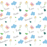 Leaves, clouds and butterflies seamless pattern png