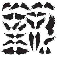 Collection of black wing silhouettes isolated on white background silhouette vector